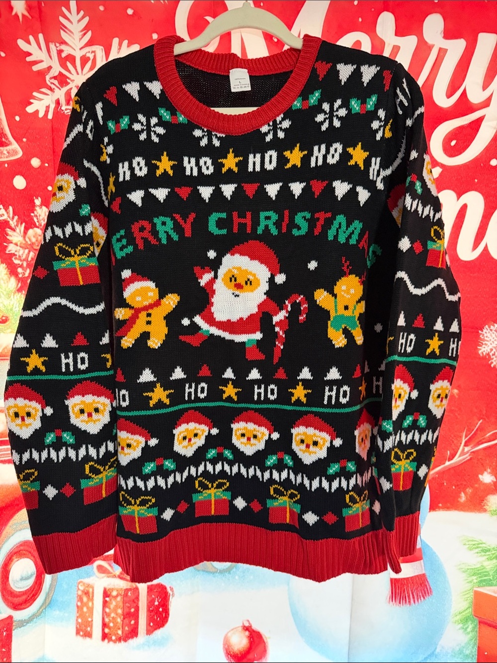 Women’s Black Merry Christmas Santa Holiday Sweater